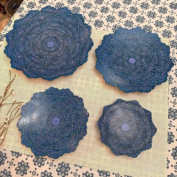 Enamel Handpainted Minakari Blue Stackable Plates Wall Decor Art Vintage 4 pc - Picture 3 of 10
